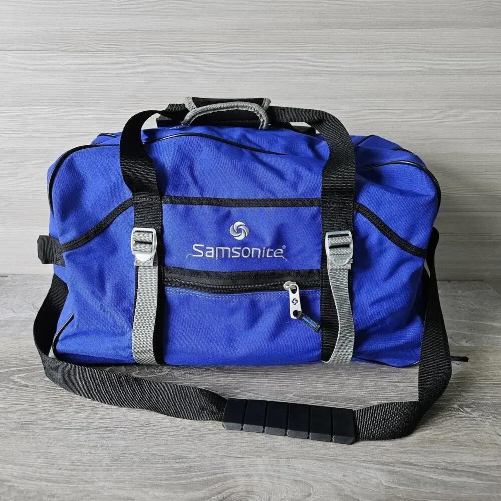 SAMSONITE Blue Carry On Weekend Duffle Bag Luggage Gym Strap w/Shoe‎ Storage